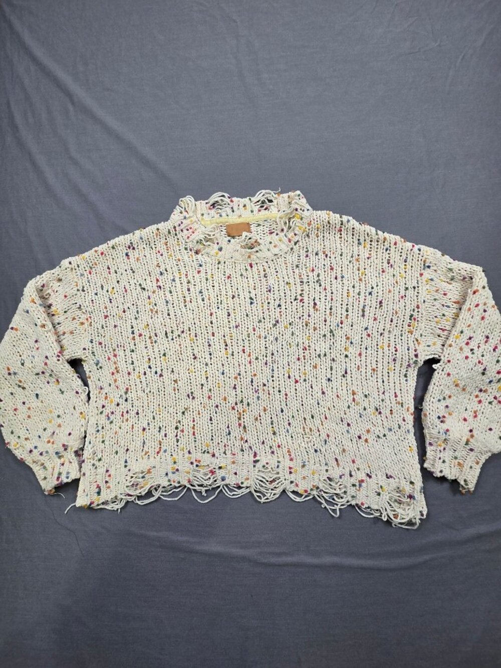 Anthropologie Pol Small Pullover Sweater Off White Distressed Knit Long Sleeve